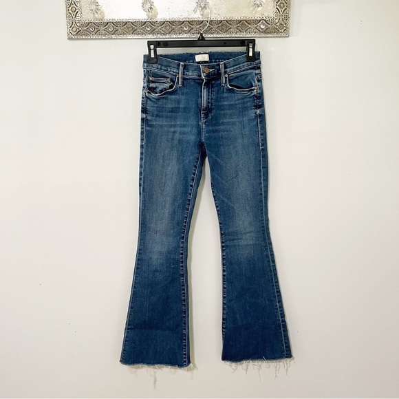 MOTHER Pants - Mother Frayed Bottom Classic Blue Flared Dark Wash Jeans Size 24